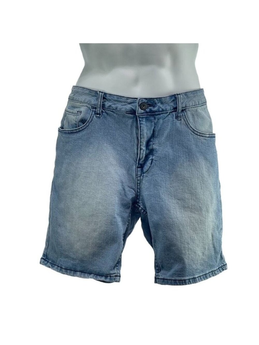 Mott & Grand Mens Light Blue Denim Shorts Size 36 Stretch Slim Fit